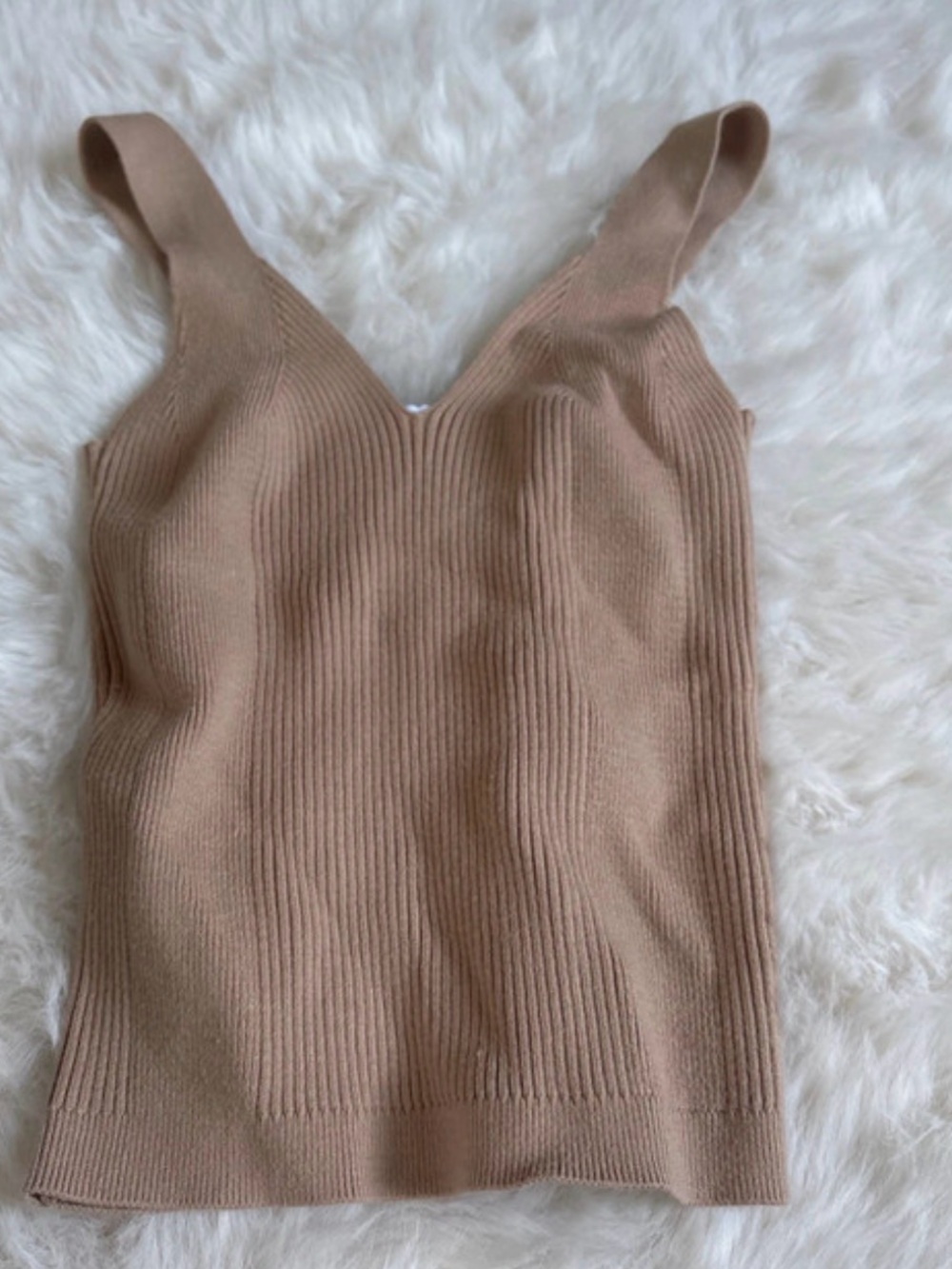 Sleeveless Ribbed V-Neck Tank Top in Tan